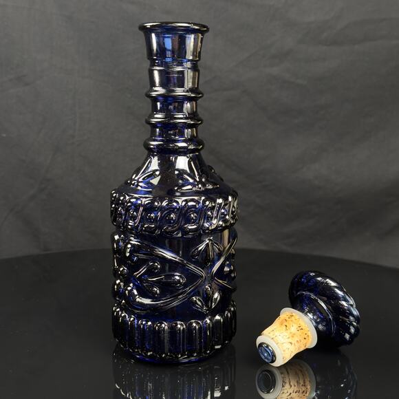 Cobalt Blue Glass Decanter Bottle Empty 11" Tall Vintage Jim Beam’s Bonded Beam - Picture 8 of 11